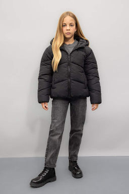 Водоотталкивающее пальто с капюшоном для девочек - Defacto фото 2