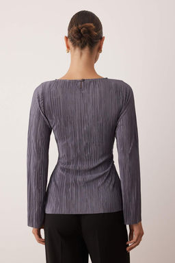 Antrasit Fitted/Vucuda Oturan Aksesuar Detayl? Pilise Dik Yaka Esnek Orme Bluz TWOAW26BZ00112 - Trendyolmilla фото 4