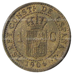 Монета 1 сентимо 1906 года Испания
