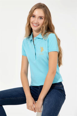 Женская бирюзовая базовая футболка с воротником-поло Неожиданная скидка в корзине