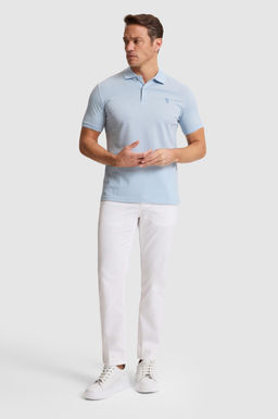 Erkek A__k Mavi Regular Fit Polo Yaka Basic Ti__rt