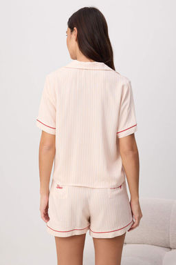 Pembe _izgili ve Sloganl_ Biye Detayl_ Viskon Dokuma Pijama Tak_m_ THMSS26PT00206 - Trendyolmilla фото 4