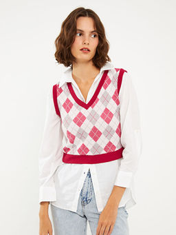 V Yaka Baklava Desenli Kad?n Triko S?veter