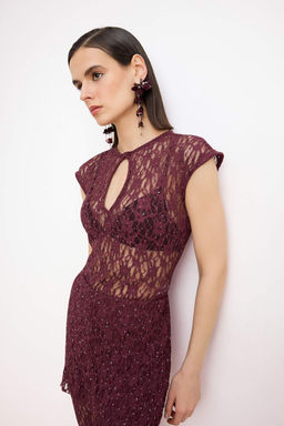 Murdum Tas Bask?l? Dekolteli Dantel Party Bluz TPRSS26BZ00053