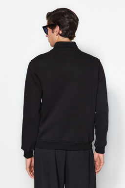 Siyah Regular/Normal Kesim Dik Yaka Fermuarl? Pamuklu Basic Ici Polarl? Sweatshirt TMNAW24SW00041
