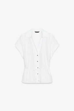 LINEN BLEND BELTED BLOUSE - Zara фото 12