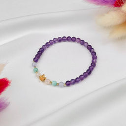 Браслет детский из Аметиста,Розового Кварца,Амазонита и Агата со вставкой "Корона" 16,5 см