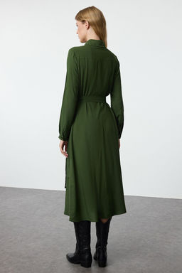 TRENDYOLMILLA Siyah Kusakl? Viskon Midi Dokuma Gomlek Elbise TWOAW25EL00436  фото 5