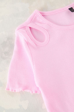 Siyah K?z Cocuk Pamuklu Basic Regular Kal?p Cut-Out Detayl? K?sa Kol Orme T-Shirt TKDSS25TS00022 - Trendyolmilla фото 4