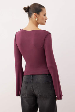 Murdum Anvelop Triko Gorunumlu Ispanyol Kol Regular/Normal Kal?p Orme Bluz TWOAW25BZ00151