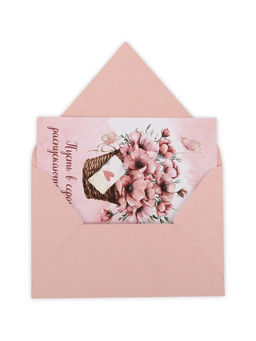 Цена за 5 шт. Конверт для денег с открыткой и наклейкой Нежные цветы, тиснение, акварельный картон, 16 х 11 см