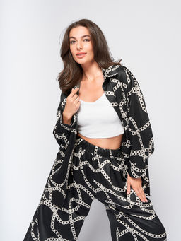 Блуза черного цвета в пижамном стиле с принтом - 1001dress фото 5