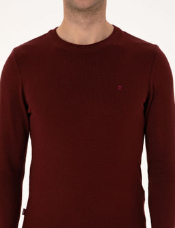 Bordo Slim Fit Bisiklet Yaka Basic Triko Kazak - Pierre cardin фото 6