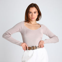 Ремень женский, ширина 4 см, люверсы, винт, пряжка металл, цвет бежевый - Simaland фото 2