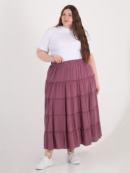 Длинная летняя юбка больших размеров ярусы - Almond фото 7