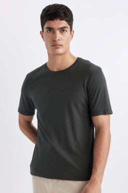 Slim Fit Dar Kesim Bisiklet Yaka K?sa Kollu Basic Duz Tisort - Defacto фото 2