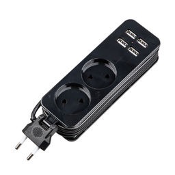 S-CT2-1,5U BLACK Удлинитель серии Travel, шнур 1,5м., 2 гнездa, 10A, б/з, 4USB(2,1A). Черный. ТМ Uniel