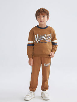 Bisiklet Yaka Bask?l? Uzun Kollu Erkek Bebek Sweatshirt