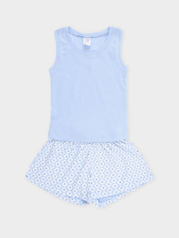 К 1649-1/небесно-голубой,геометрические ромашки пижама для дев