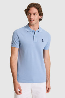 Erkek Slim Fit Polo Yaka Mavi Basic Ti__rt