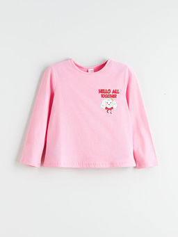 Bisiklet Yaka Bask?l? K?z ?ocuk Ti??rt