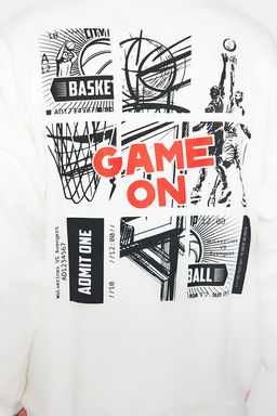 TRENDYOL MAN Ekru Oversize/Genis Kesim Kapusonlu Uzun Kol Basketbol Bask?l? Sweatshirt TMNAW24SW00005 - Trendyolmilla фото 3
