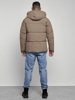 Куртка молодежная мужская зимняя с капюшоном коричневого цвета 8356K - Wonderrman фото 5