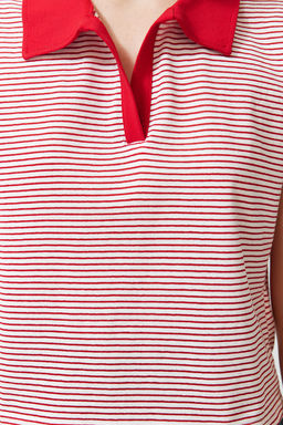 K?rm?z? Cizgili Kal?n Pamuklu Polo Yaka Regular/Normal Kal?p Orme T-Shirt TWOSS24TS00075