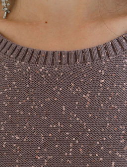 Джемпер с цельнокроенным коротким рукавом из хлопковой пряжи с пайетками - Vilatte фото 2