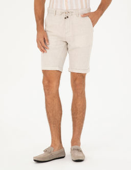 Bej Slim Fit Keten Kar___ml_ Dokuma _ort