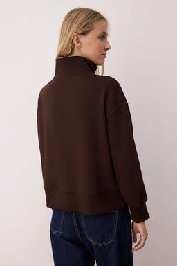 Kahverengi Fermuarl? Polo Yaka Serit Detayl? Regular/Normal Kesim Orme Sweatshirt TWOAW26SW00034