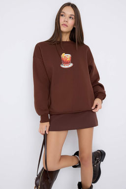 Teen Kahverengi Kal?n Ici Polarl? Kokteyl Bardak Bask?l? Orme Sweatshirt TWOAW26SW00159 - Trendyolmilla фото 3