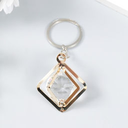 Цена за 12 шт. Брелок для ключей на кольце «Куб», кристалл, золотистый, 3×4×4 см