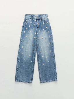 Джинсы wide leg с цветочной вышивкой / Zarina