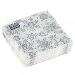 Салфетки бумажные "Art Bouquet" 20х20см, 2-х слойные, 30 штук в упаковке, 100% целлюлоза, "Серебряные снежинки" (Россия)