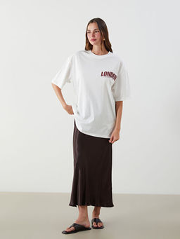 Bisiklet Yaka London Bask?l? Oversize Kad?n Ti??rt