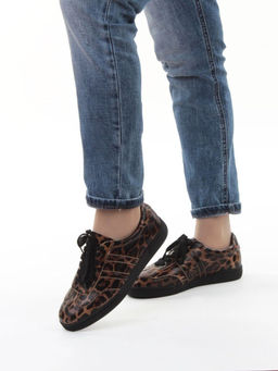 03-B6C-7PC BROWN/LEOPARD Кеды женские (натуральная кожа)