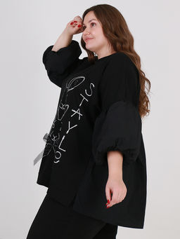 Дизайнерская блузка больших размеров с объемным рукавом - Almond фото 3