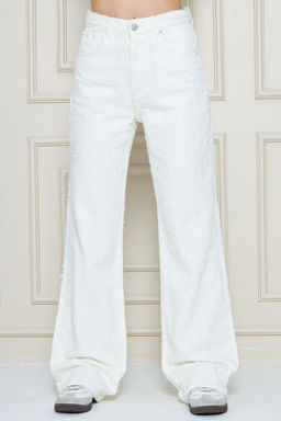 Beyaz Dokulu Yuksek Bel Wide Leg Jeans TWOSS25JE00043 - Trendyolmilla фото 3