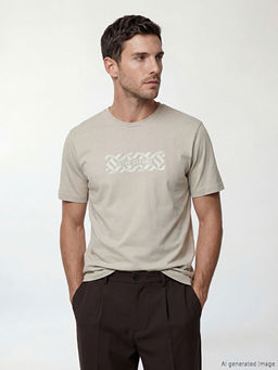 Bisiklet Yaka Bask?l? Penye Erkek Ti??rt