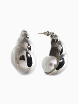 Серьги «Морской мир», улитка, белые в серебре