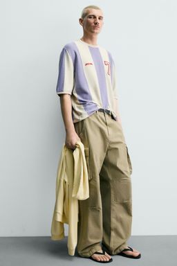 CAMISETA PUNTO RAYAS BORDADO PARCHE / Lila