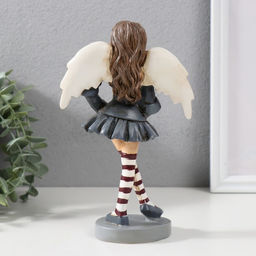 Фигурка полистоун «Девочка-ангел в сером платье и полосатых гетрах», 12×6.5×19.5 см
