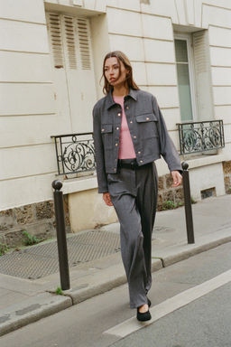 HERRINGBONE STRAIGHT-LEG TROUSERS