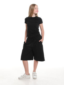 Шорты Багги Бермуды для девочки школьные 22-7696 черный - Mini maxi фото 2