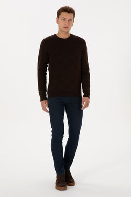 Erkek Regular Fit Bisiklet Yaka Koyu Kahverengi Kazak - U.s. polo assn фото 4