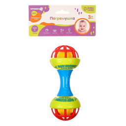 Погремушка с прорезывателем Крошка Я «Гантелька яркая», с эластичными элементами, от 3 мес.