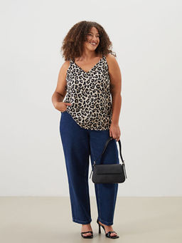 V Yaka Leopar Desenli Kad?n Bluz