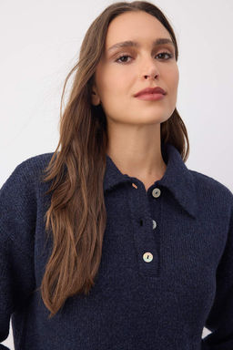 Wardrobe Essentials Lacivert Basic Genis Kal?p Ozel Iplikli Triko Kazak | TWOAW26KZ00072
