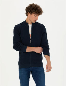 Lacivert Melanj Slim Fit Fermuarl_ Triko H_rka